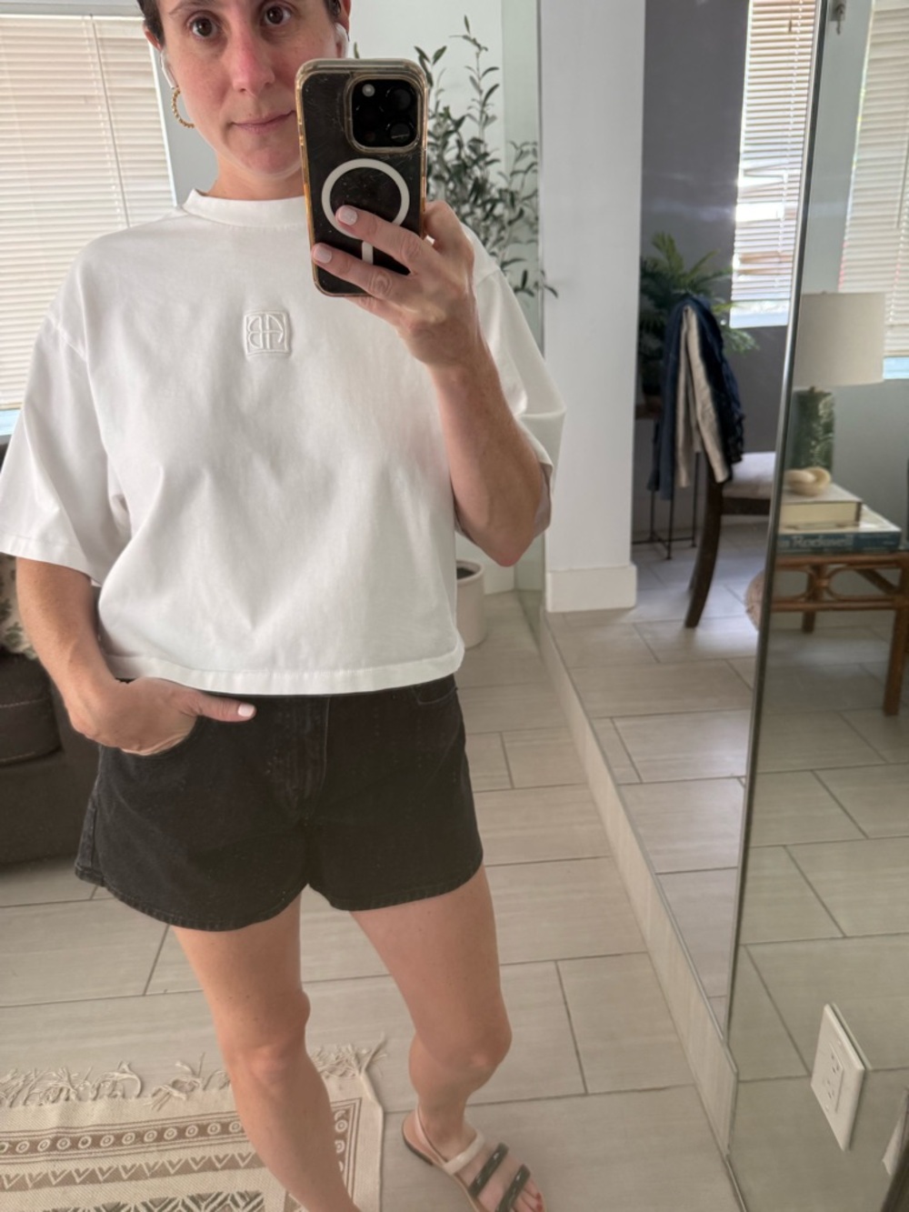 Anine Bing White Cotton Embroidered Logo T-Shirt